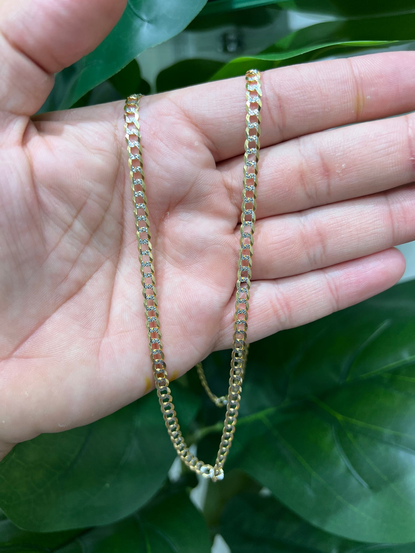 1208- NEW 14K Solid Cuban Curb Link Two Tone Chain (4.7mm) W.G