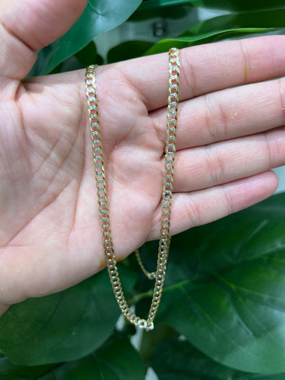 1208- NEW 14K Solid Cuban Curb Link Two Tone Chain (4.7mm) W.G