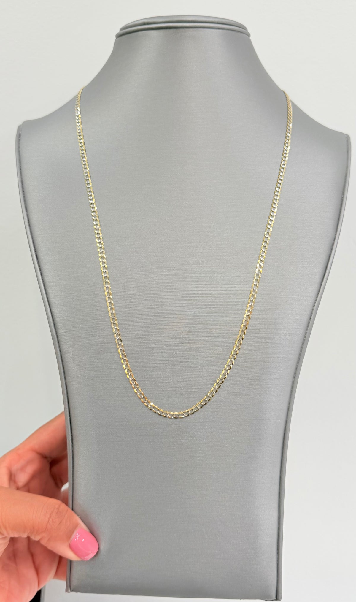 1764- NEW 14K Solid Flat Cuban Curb Chain Two Tone 24" (3.2mm) W.G