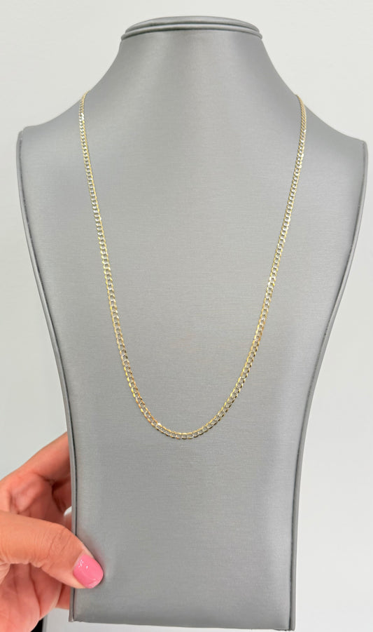 1764- NEW 14K Solid Flat Cuban Curb Chain Two Tone 24" (3.2mm) W.G