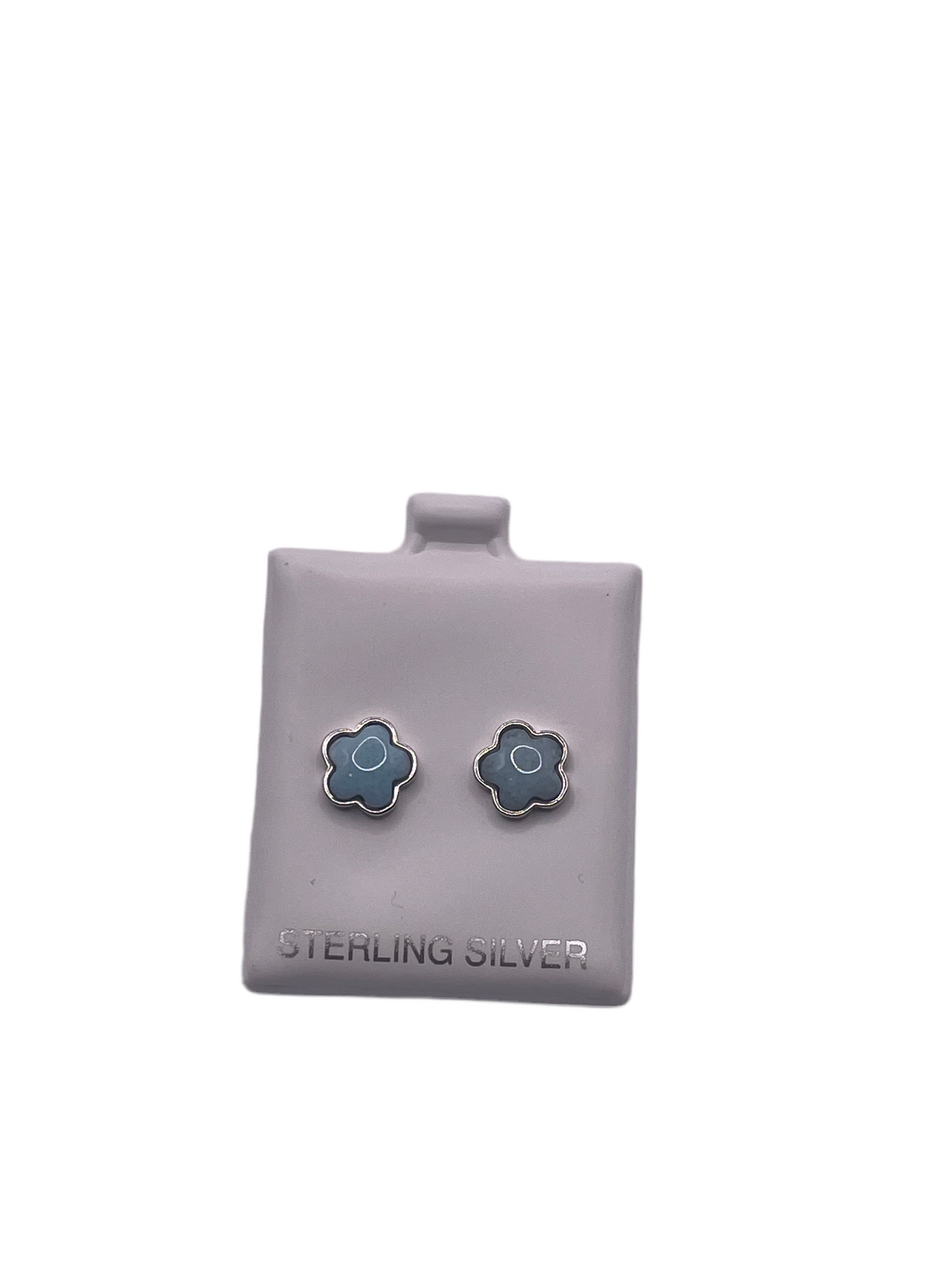 S667- Larimar Stone Van Clover Stud Earrings 9mm