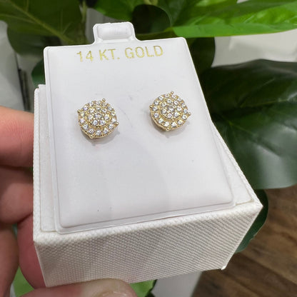 1362- NEW 14K Gold Round Full Cz Earrings (8mm) W.G
