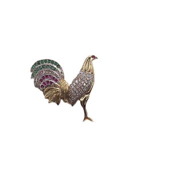 00126- NEW 14K Rooster Pendant (W.G)