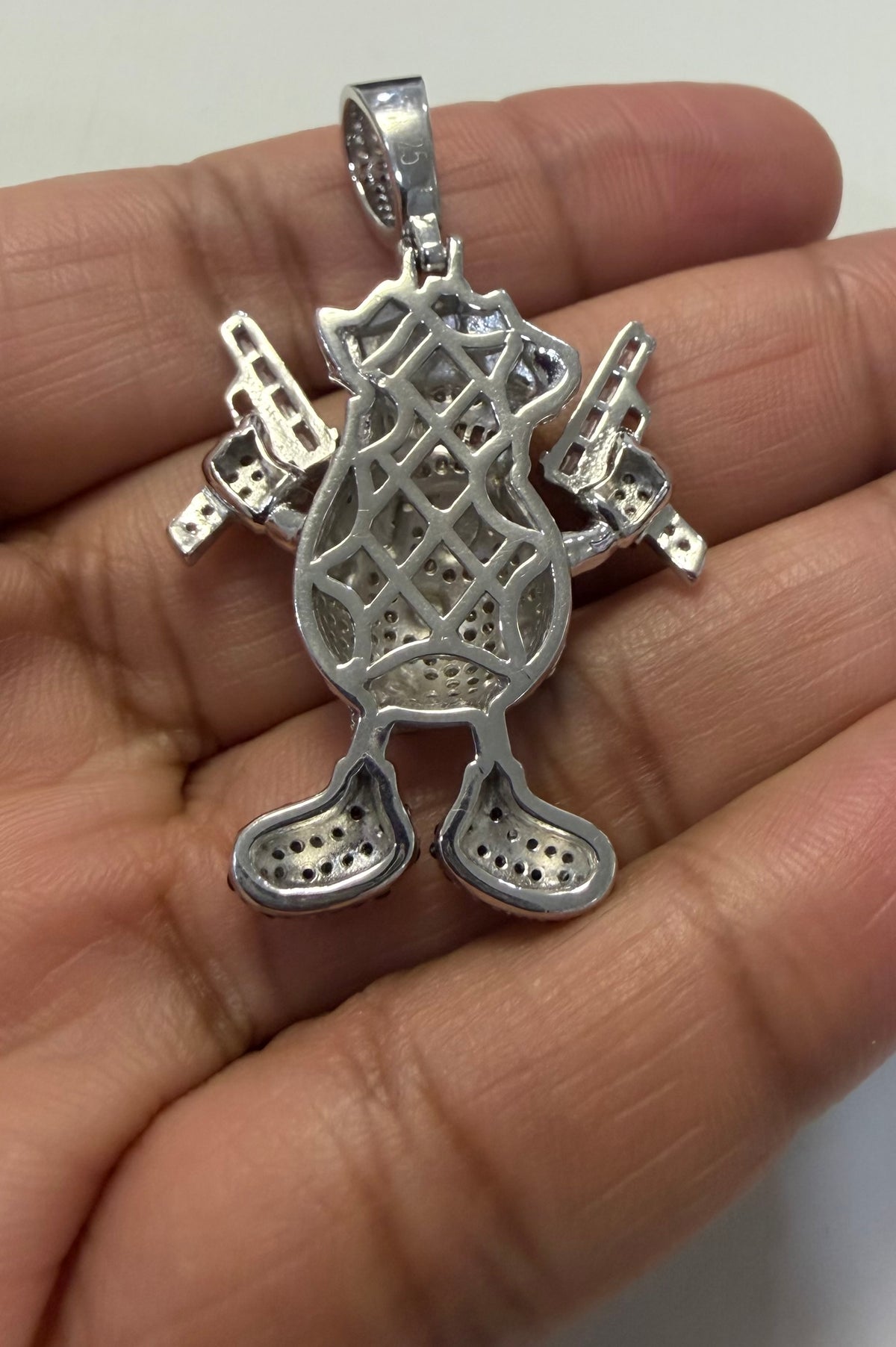 S412- NEW .925 Sterling Silver Egg Dollar Bills Guns Pendant W.G