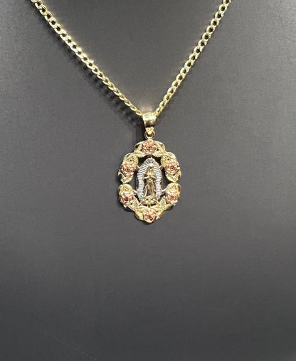 1336- NEW 14K Our Lady Of Guadalupe Rose Wreath Charm Two Tone W.G