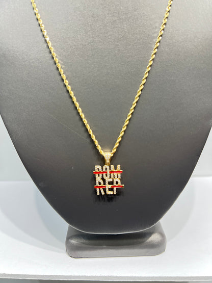 1191- NEW 14k Hollow Yellow Gold Rope Chain & Dom Rep Pendant Set (2mm)W.G