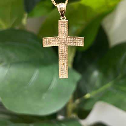 1393- NEW 14K Crucifix Full Cz Pendant Two Tone W.G