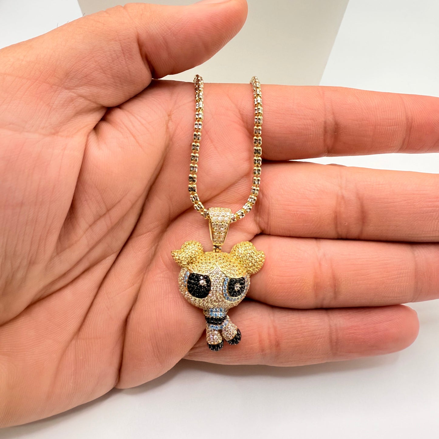 899- NEW 14K Powerpuff Girls Pendant with CZ stones (31x26mm)W.G