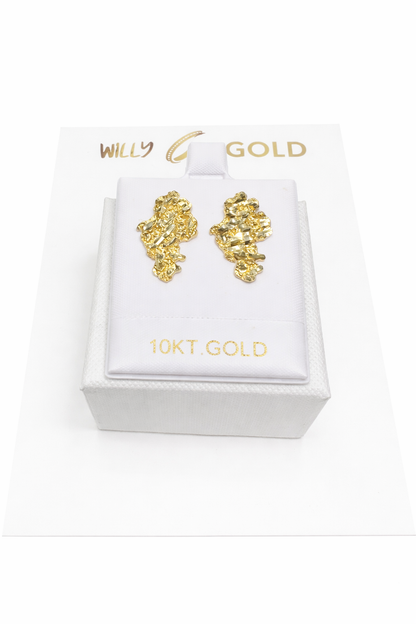 1119- NEW 10K Nugget Diamond Cut Stud Earrings (20x12mm) W.G