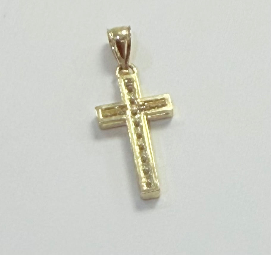 1734- NEW 10K Small Cz Cross Pendant W.G