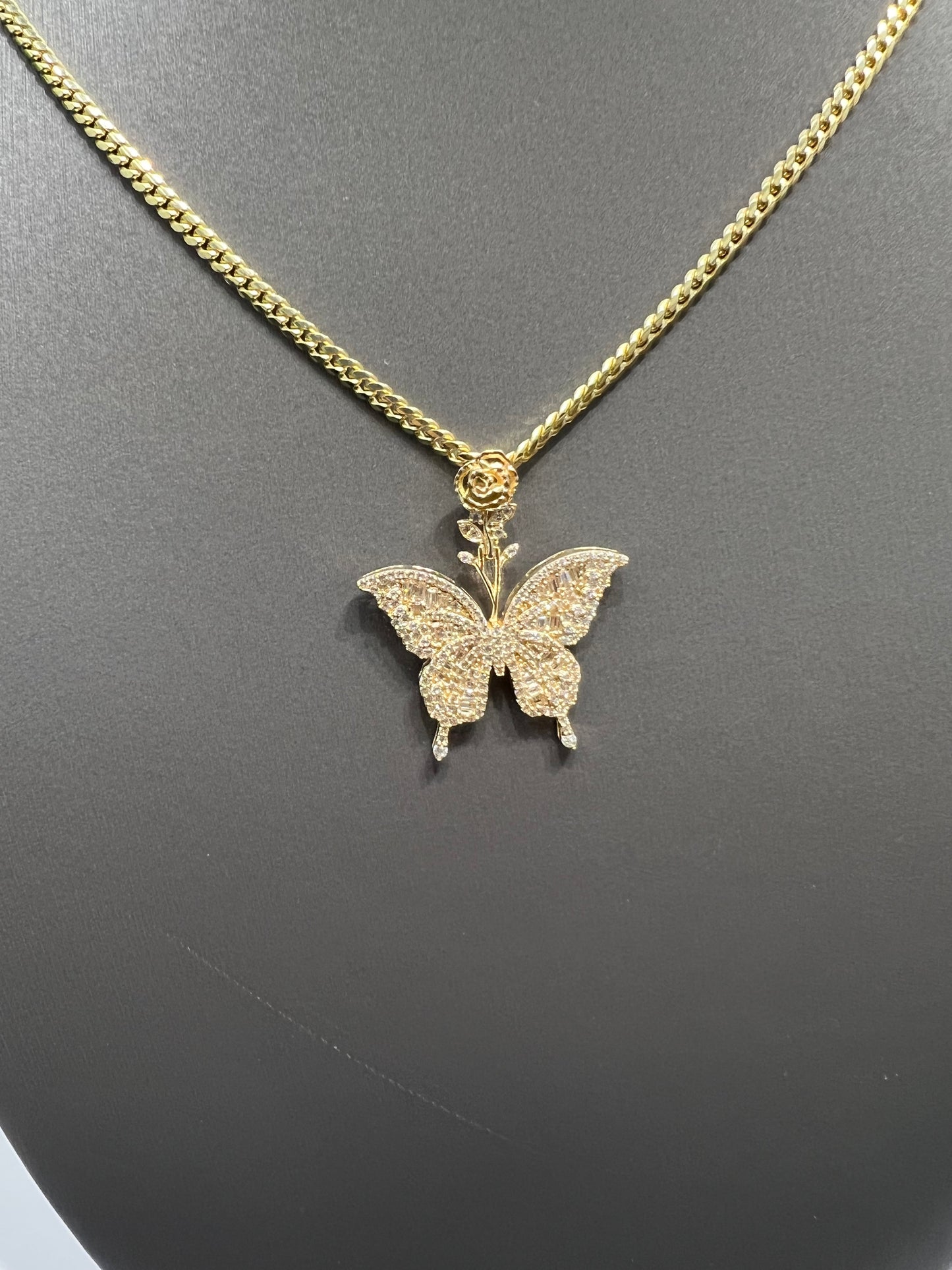 1222- NEW 14K Hollow Full Cz Butterfly Gold Pendant (W.G )