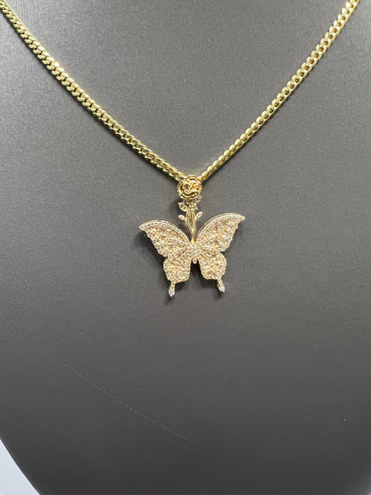 1222- NEW 14K Hollow Full Cz Butterfly Gold Pendant (W.G )