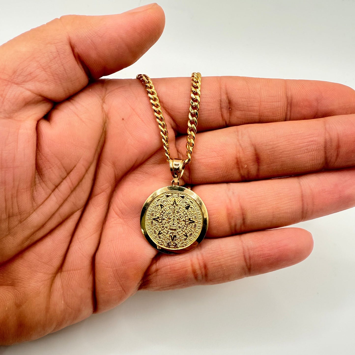 C16- NEW 14K Miami Cuban and Aztec Calendar Set W.G