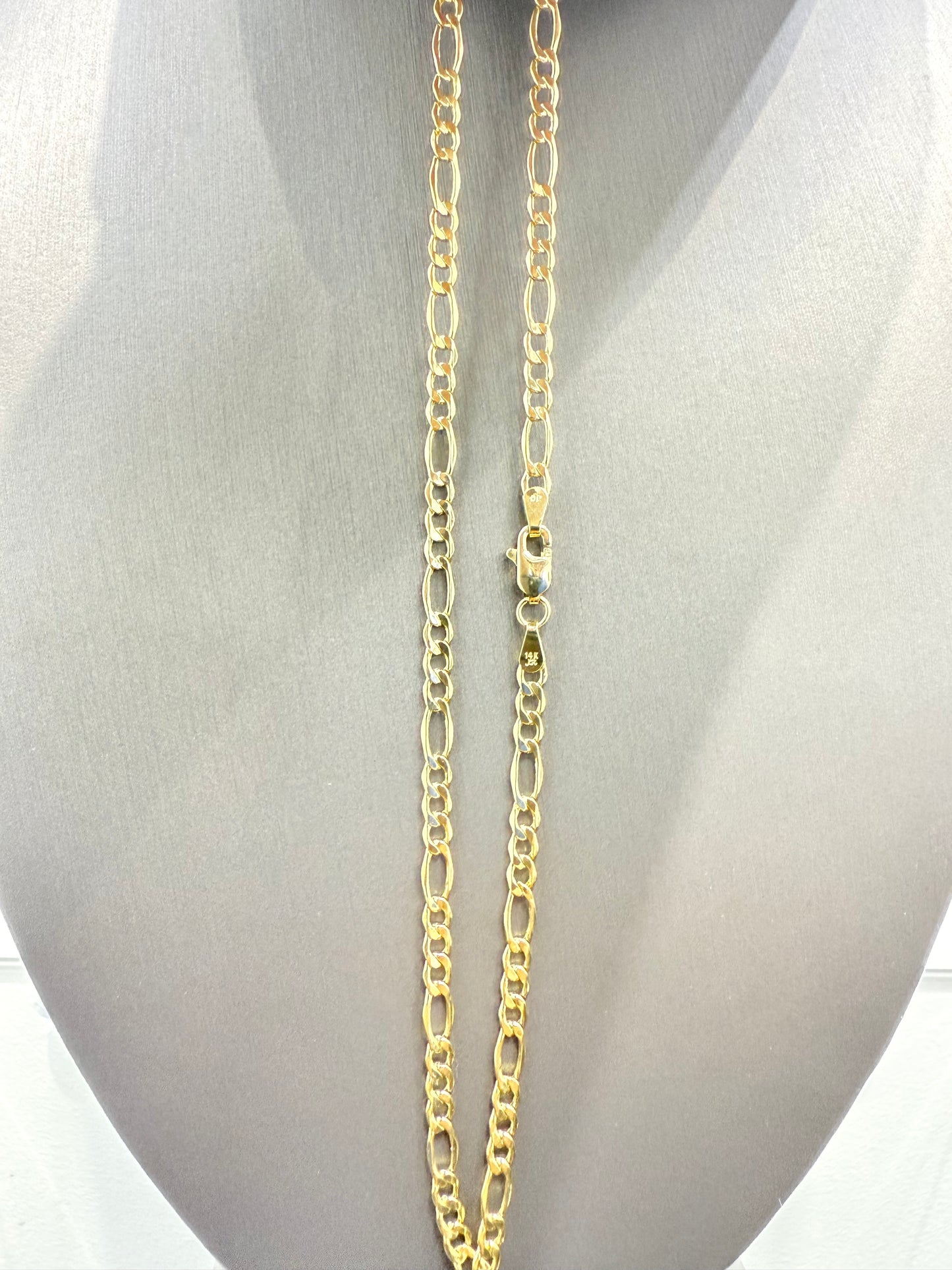 522-NEW  14K Hollow Figaro Chain (3.4mm) W.G