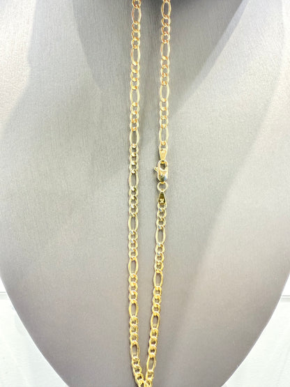 522-NEW  14K Hollow Figaro Chain (3.4mm) W.G