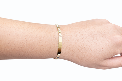 1334- NEW 14K Valentino ID Bracelet Tri Tone 7” (4.9mm) W.G