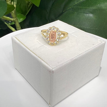 1342- NEW 14K Two Tone Gold Virgin Mary Ring W.G