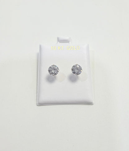 1687- NEW 10K Cubic Zirconia Gold Stud Earrings (7mm) W.G