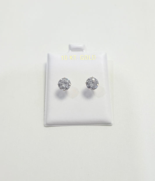 1687- NEW 10K Cubic Zirconia Gold Stud Earrings (7mm) W.G