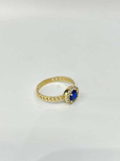 651- NEW 14K Round Blue Stone Ring (W.G)