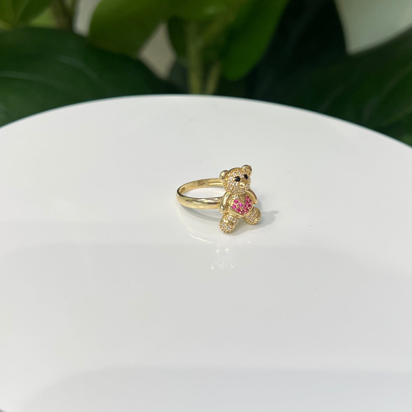1245-NEW 14K Full Cz Pink Teddy Bear W.G