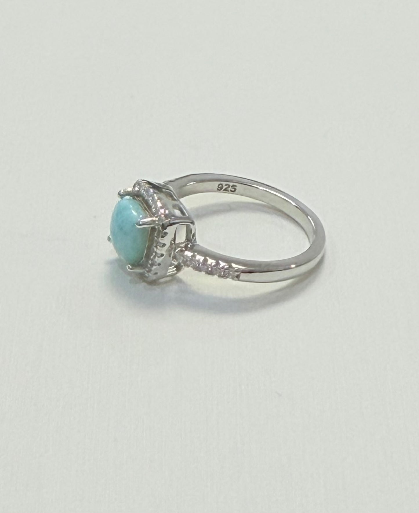 S903- NEW .925 Sterling Silver Square Larimar Ring W.G