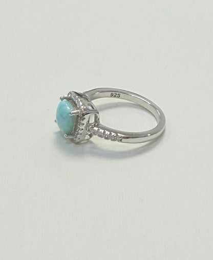 S903- NEW .925 Sterling Silver Square Larimar Ring W.G