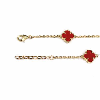 1589- NEW 14K Red Trebol Bracelet (8mm) 7”+1” Ext W.G
