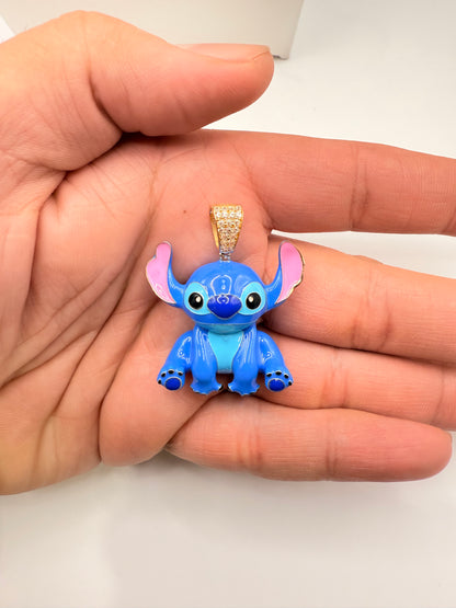 897- NEW 14K Cartoon Stitch Pendant -(35x35mm)W.G