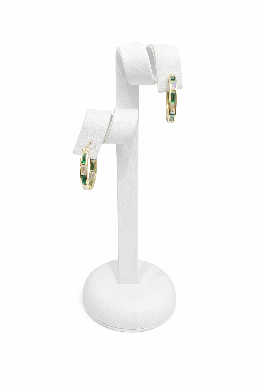 1109-NEW 10K Clear & Green Cz Hoop Earrings (18.2x2.7mm) W.G