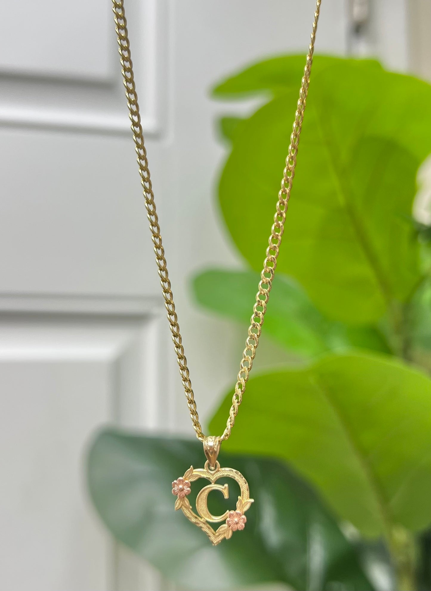 0072- NEW 14K Letter “C” Heart Shape Pendant W.G