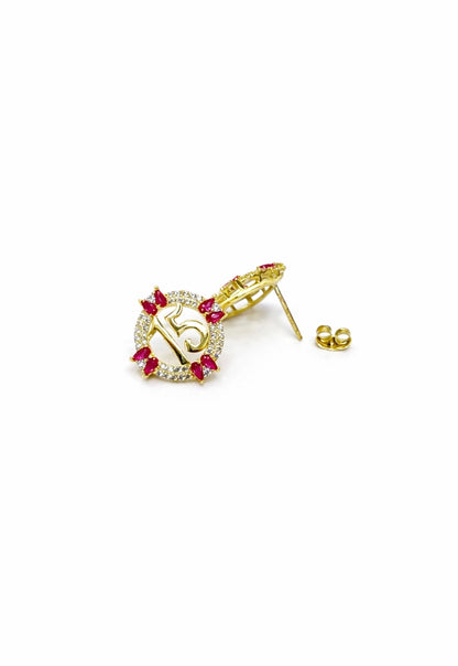 1482- NEW 10K Round CZ Quinceañera Stud Earrings (16mm) W.G