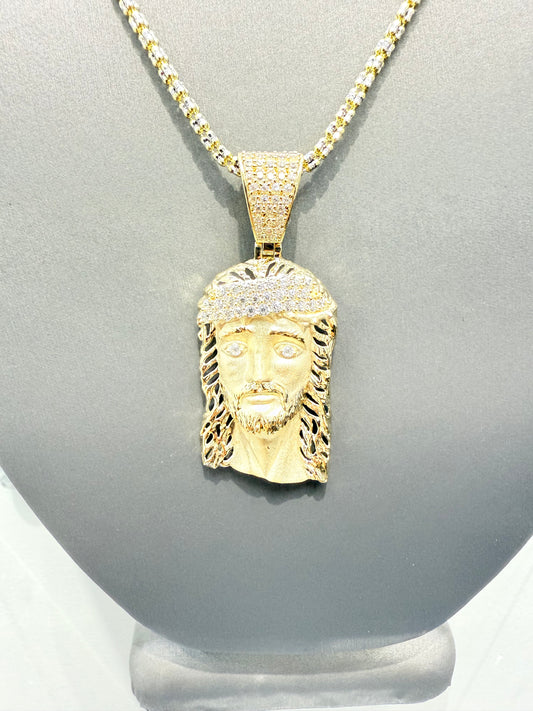 1039- NEW 14K Jesus 3D Face Pendant W.G