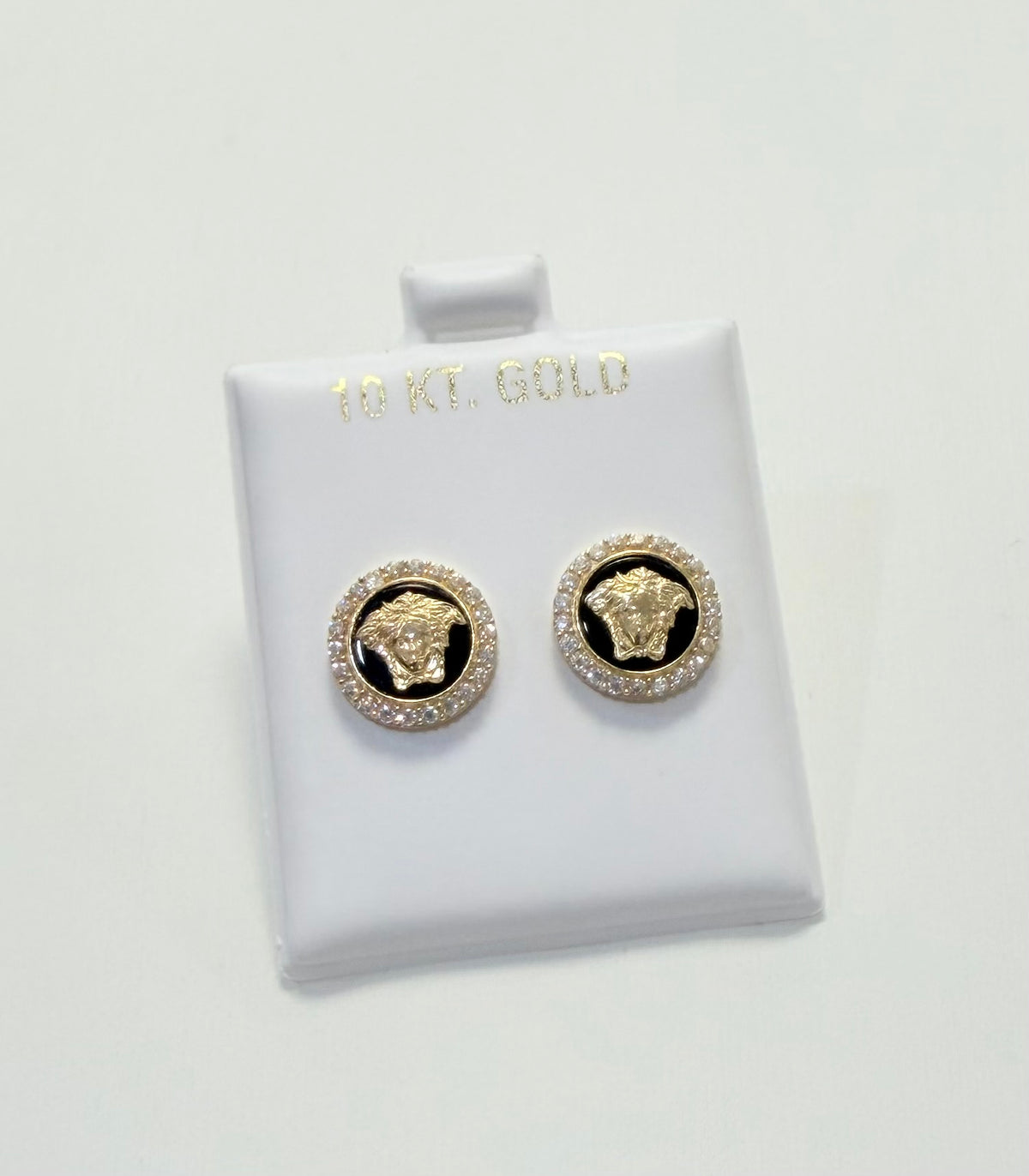 1737- NEW 10K Medusa Faux Stud Earrings (11.77mm) W.G