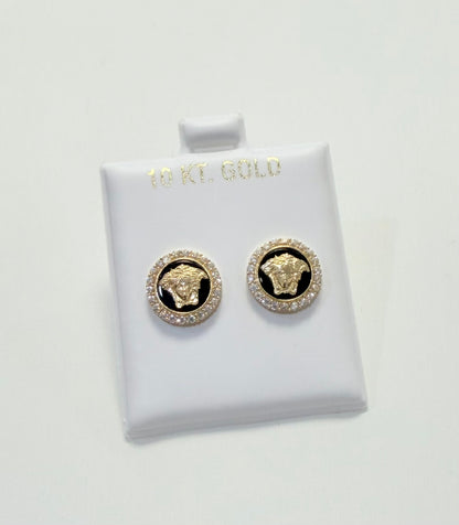 1737- NEW 10K Medusa Faux Stud Earrings (11.77mm) W.G