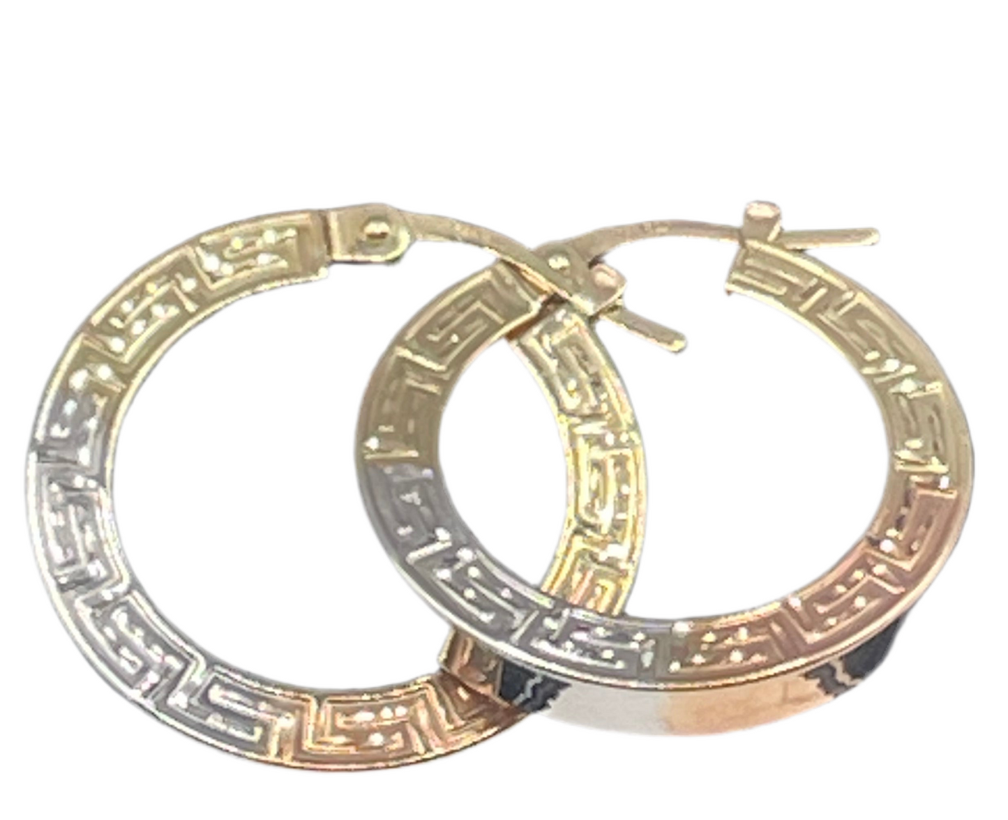 381- 14K Versace Design Hoop Earrings Tri-color