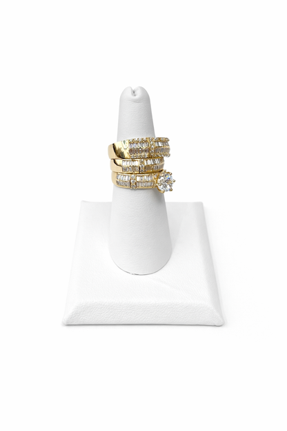 1226- NEW 14K Trio Baguette Cut Wedding Ring Set W.G