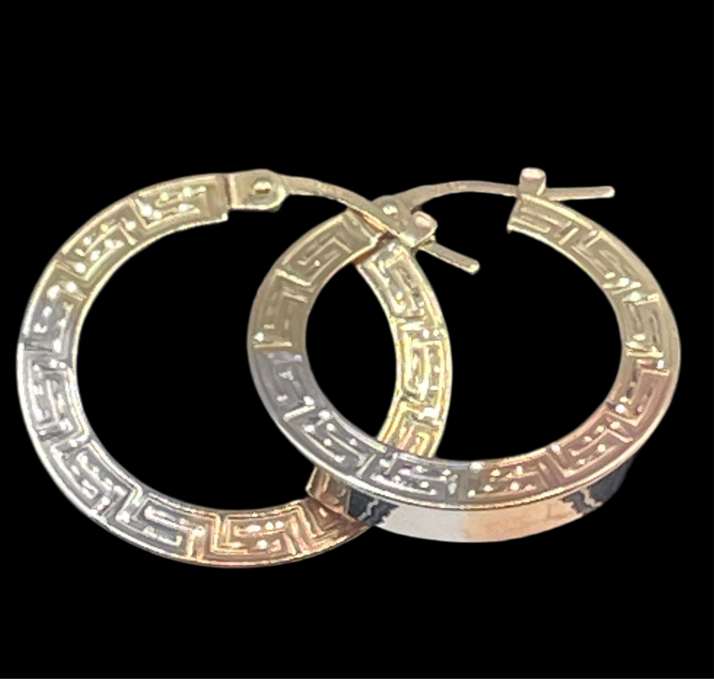 381- 14K Versace Design Hoop Earrings Tri-color