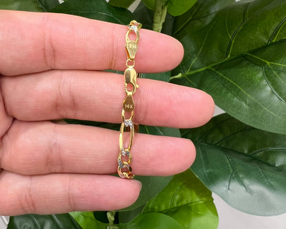 1236- 14K Solid Figaro ID Bracelet Two Tone W.G
