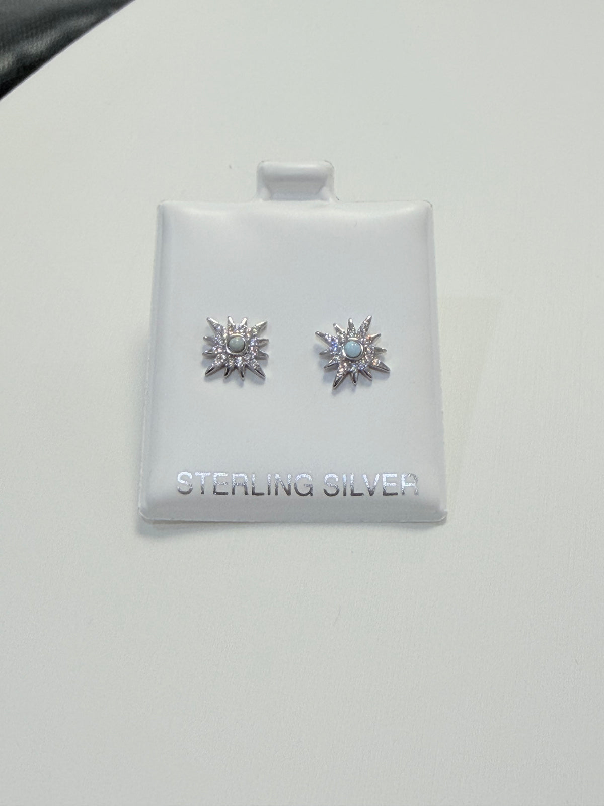 S886- NEW Larimar Sun Stud Earrings (8.38mmx8.38mm) W.G