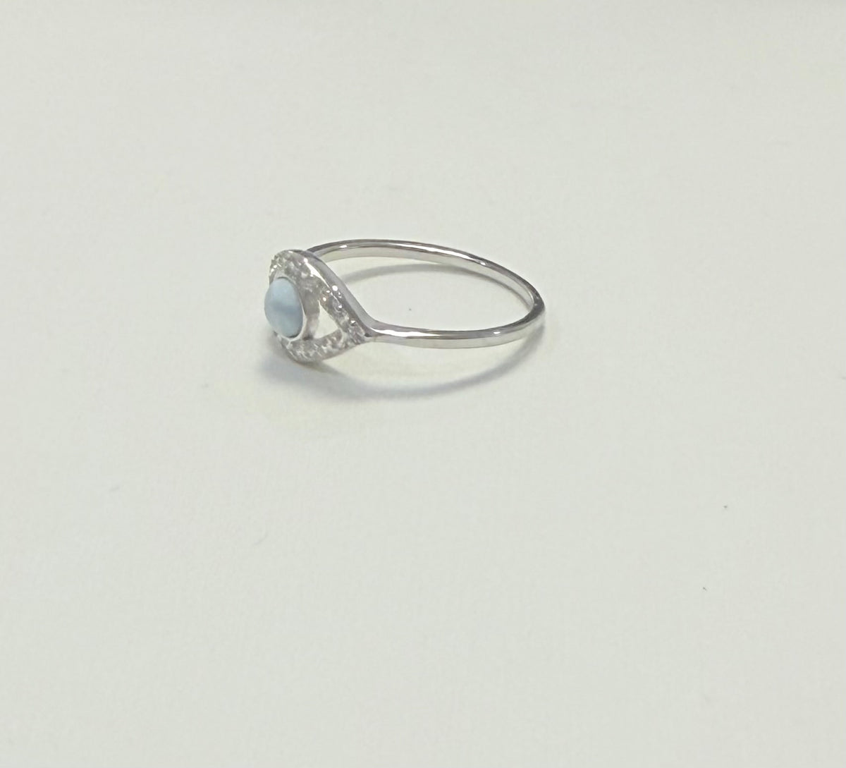S885- NEW .925 Larimar Evil Eye Ring (W.G)