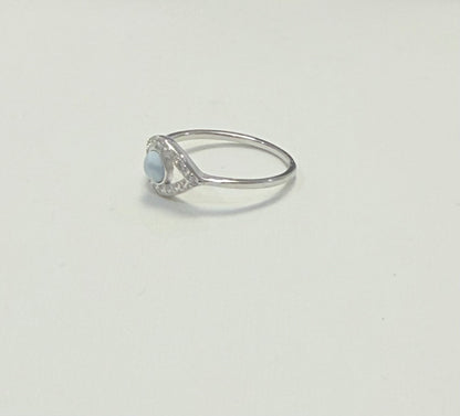 S885- NEW .925 Larimar Evil Eye Ring (W.G)