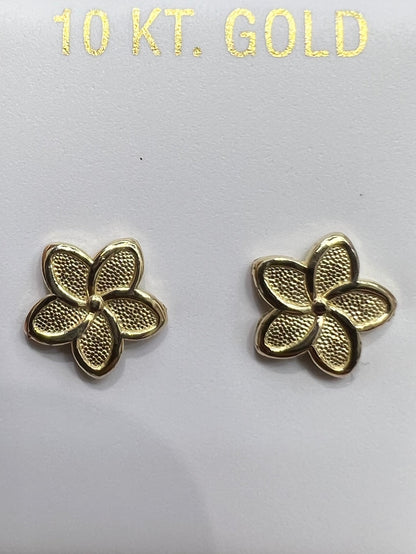 1669- NEW 10K Gold Flower Stud Earrings (10mm) W.G