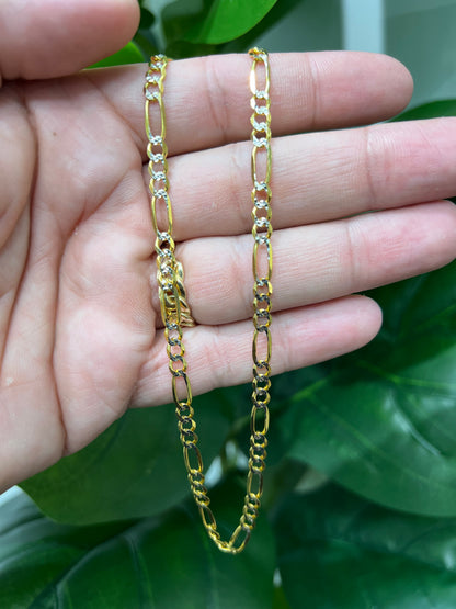 1185-NEW 14K Solid Figaro Chain Two Tone (4.8mm) W.G