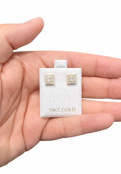 1461- NEW 10K Gold Square Stud Earrings (9mm) W.G