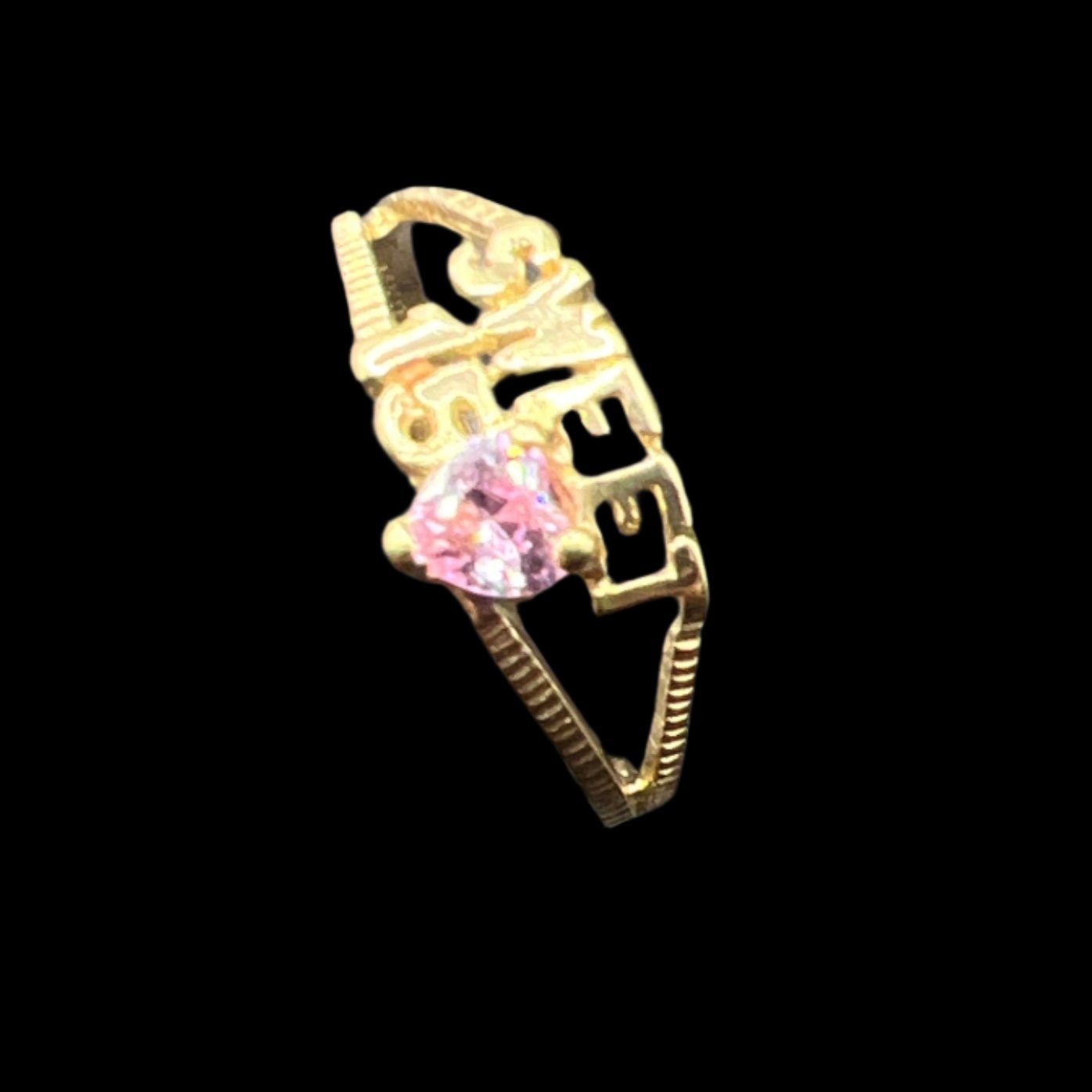 318- 14K Yellow Gold “quinceañera” Ring with Pink Stone