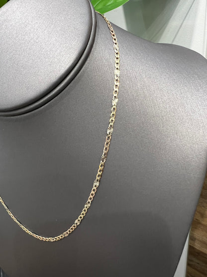 00173-NEW 14K Solid Tri-Tone Figaro chain  (2.27mm).W.G