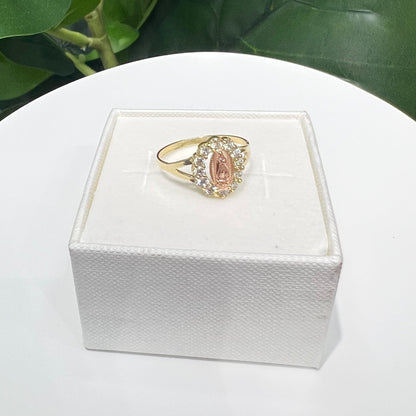 1342- NEW 14K Two Tone Gold Virgin Mary Ring W.G