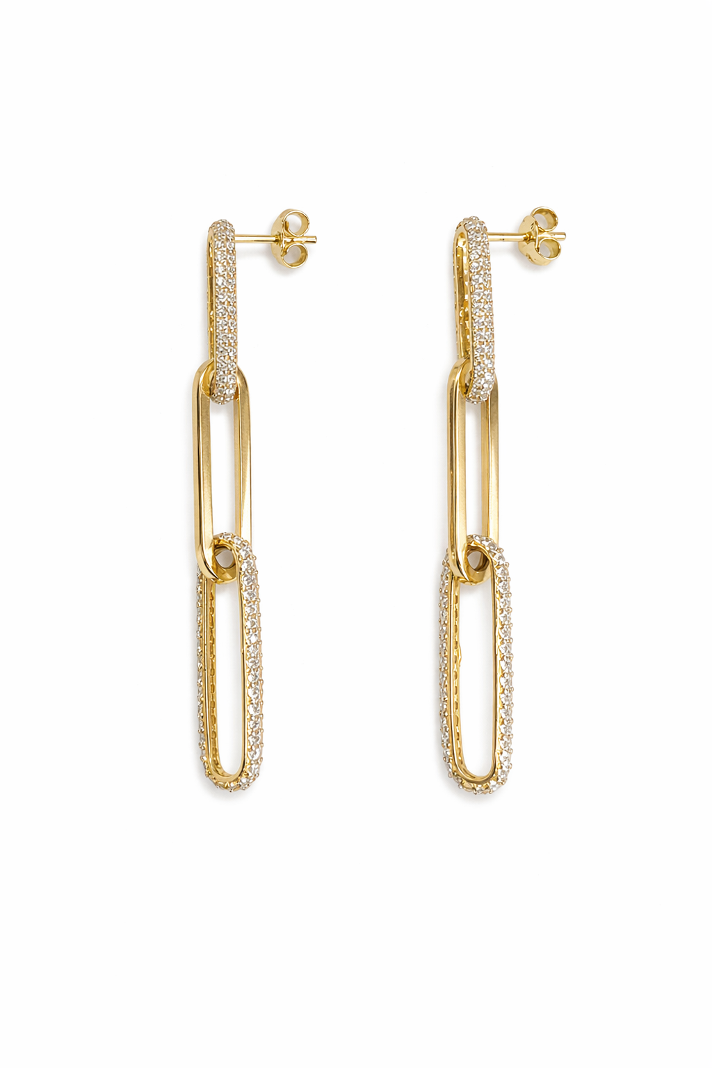 646- NEW 14K Paper Clip Three Link Dangling Earrings W.G