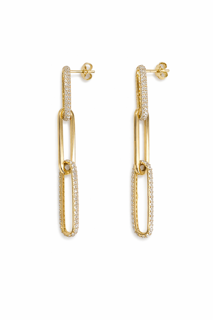 646- NEW 14K Paper Clip Three Link Dangling Earrings W.G